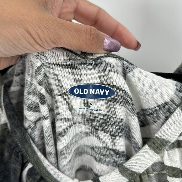 Old Navy ruffled trim v-neck tropical print top summer linen vacation size S - Picture 4 of 7